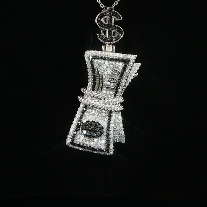 Iced Money Roll Pendant — 925 Sterling Silver with 1.38Ctw Moissanite | White & Yellow Gold