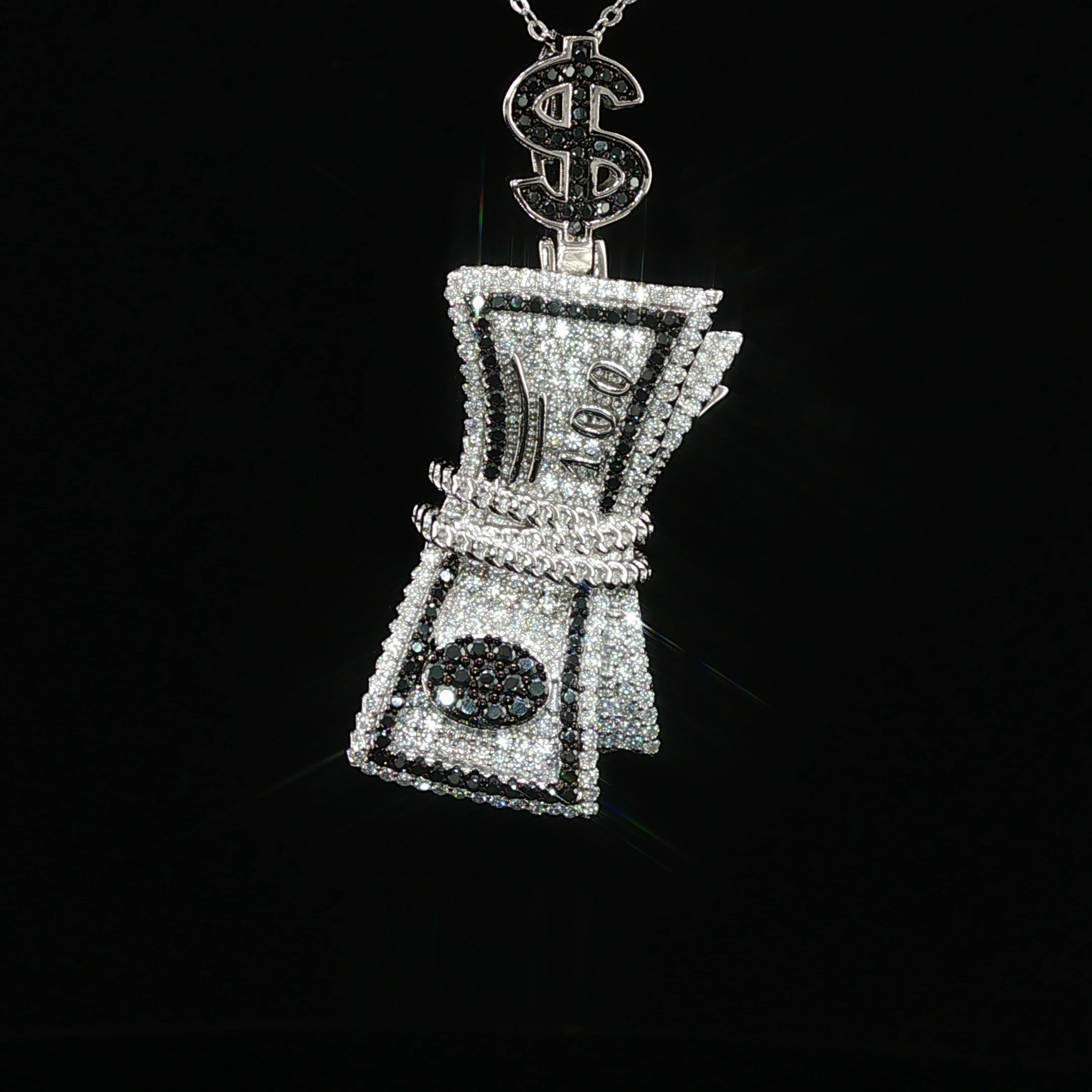 Iced Money Roll Pendant — 925 Sterling Silver with 1.38Ctw Moissanite | White & Yellow Gold