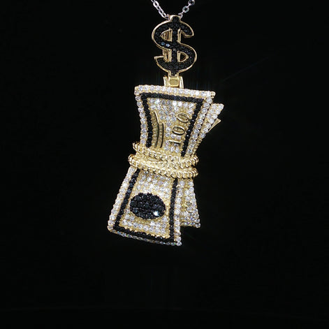 Iced Money Roll Pendant — 925 Sterling Silver with 1.38Ctw Moissanite | White & Yellow Gold