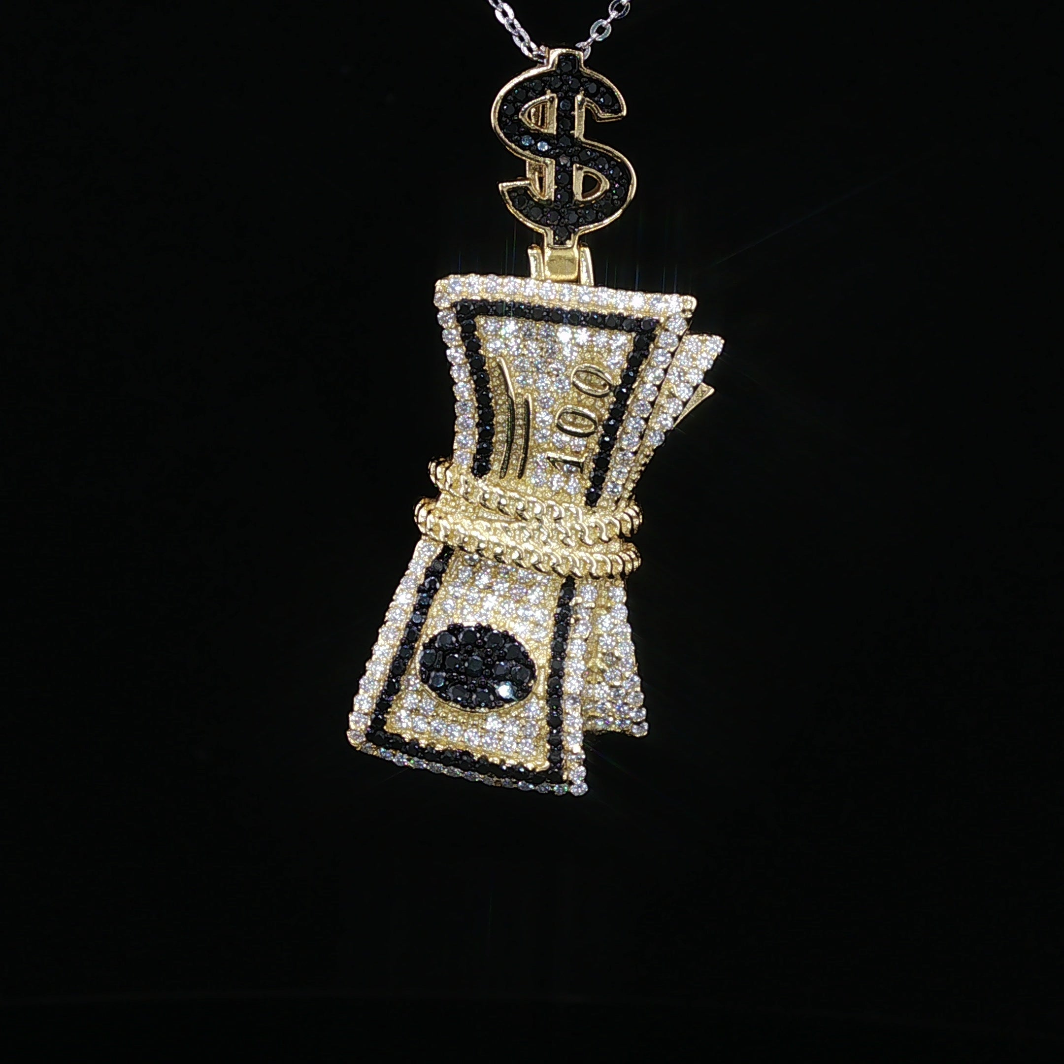 Iced Money Roll Pendant — 925 Sterling Silver with 1.38Ctw Moissanite | White & Yellow Gold