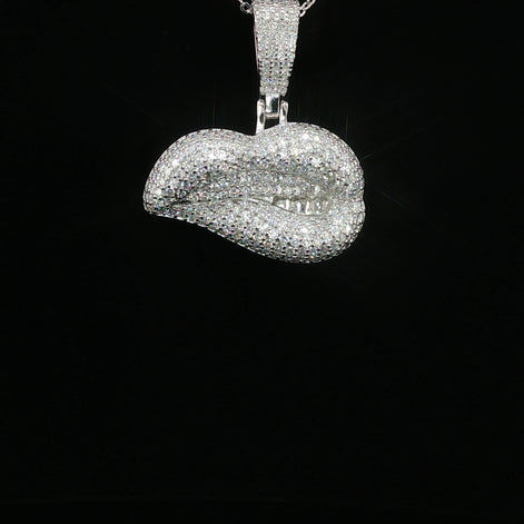 Men's Iced Out Biting Lips Pendant - 2.16 CTW Moissanite, 925 Sterling Silver - White or Gold