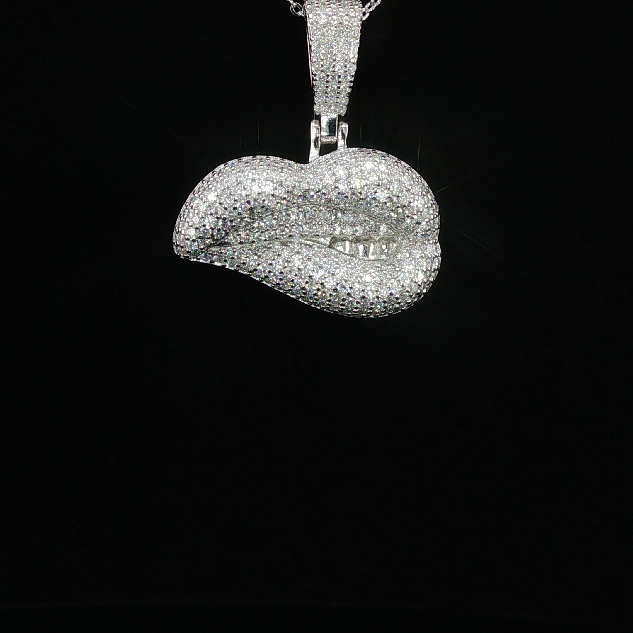 Men's Iced Out Biting Lips Pendant - 2.16 CTW Moissanite, 925 Sterling Silver - White or Gold