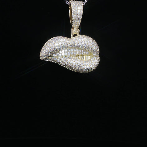 Men's Iced Out Biting Lips Pendant - 2.16 CTW Moissanite, 925 Sterling Silver - White or Gold