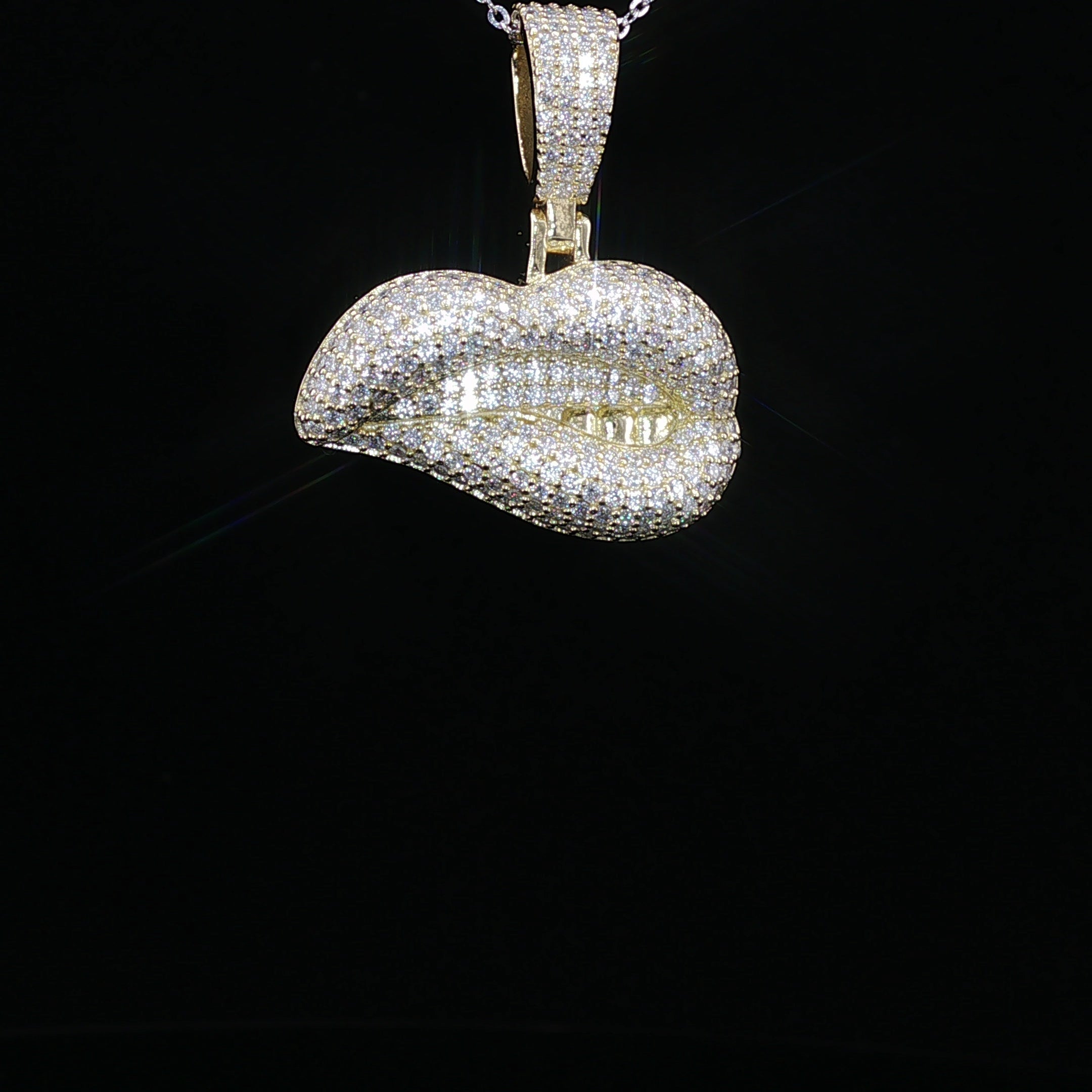 Men's Iced Out Biting Lips Pendant - 2.16 CTW Moissanite, 925 Sterling Silver - White or Gold