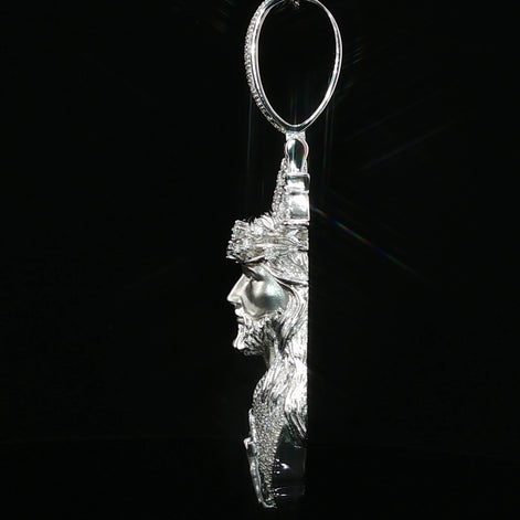 Iced Jesus Piece Pendant — 925 Sterling Silver, 2.15 CTW Moissanite | Crown of Thorns Halo, White or Gold 45mm