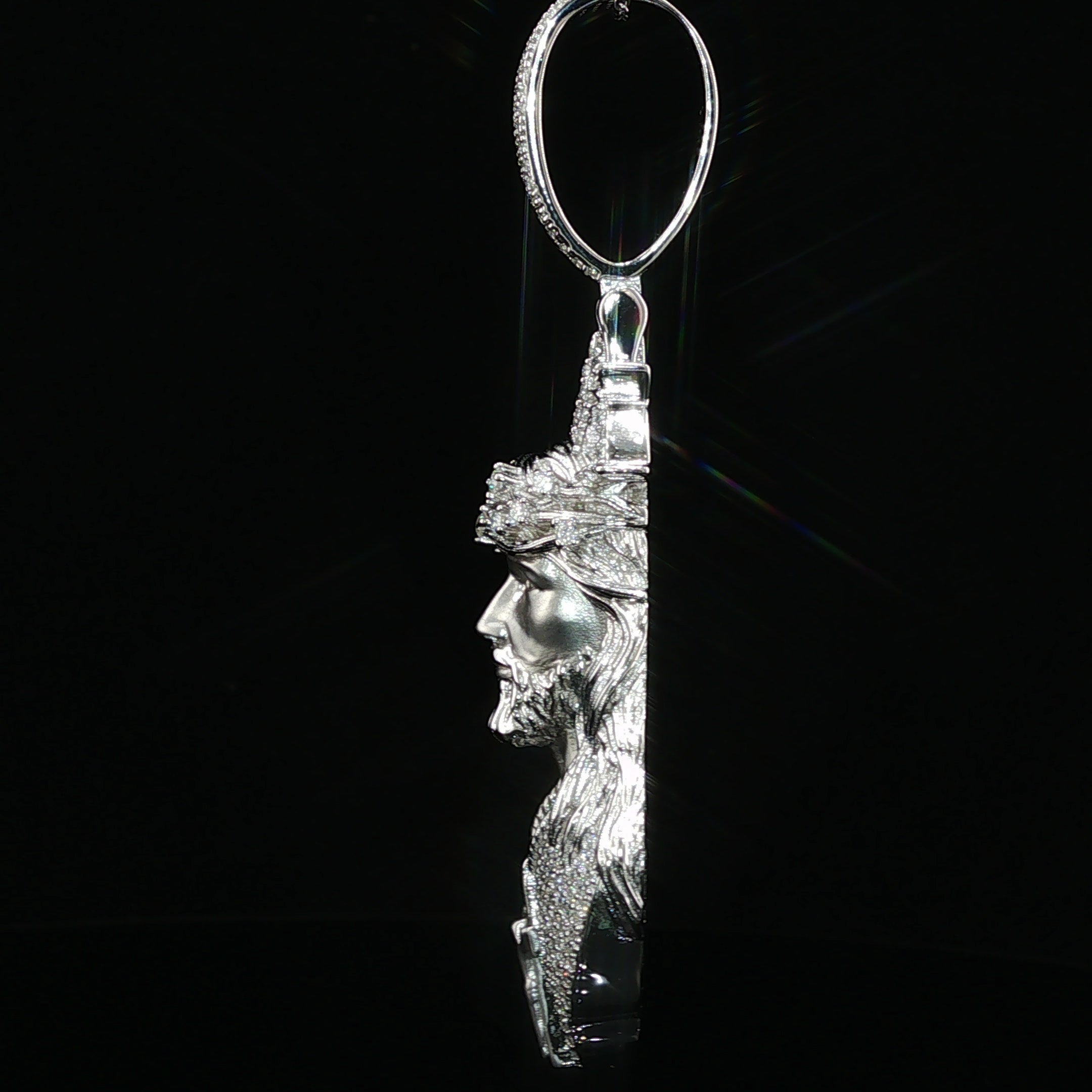 Iced Jesus Piece Pendant — 925 Sterling Silver, 2.15 CTW Moissanite | Crown of Thorns Halo, White or Gold 45mm