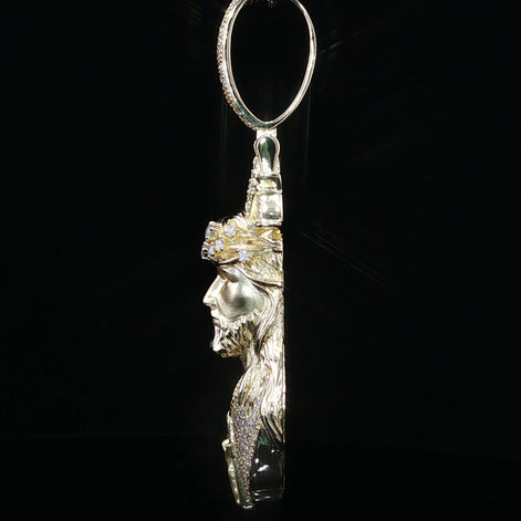 Iced Jesus Piece Pendant — 925 Sterling Silver, 2.15 CTW Moissanite | Crown of Thorns Halo, White or Gold 45mm