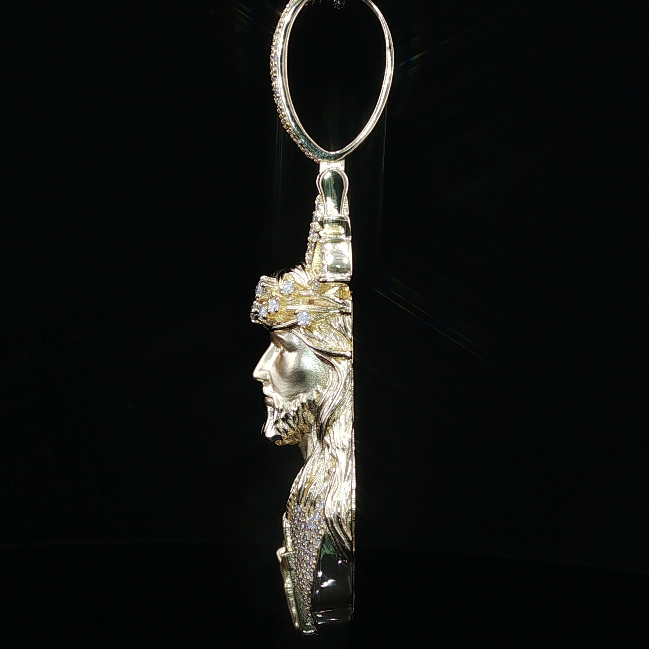 Iced Jesus Piece Pendant — 925 Sterling Silver, 2.15 CTW Moissanite | Crown of Thorns Halo, White or Gold 45mm