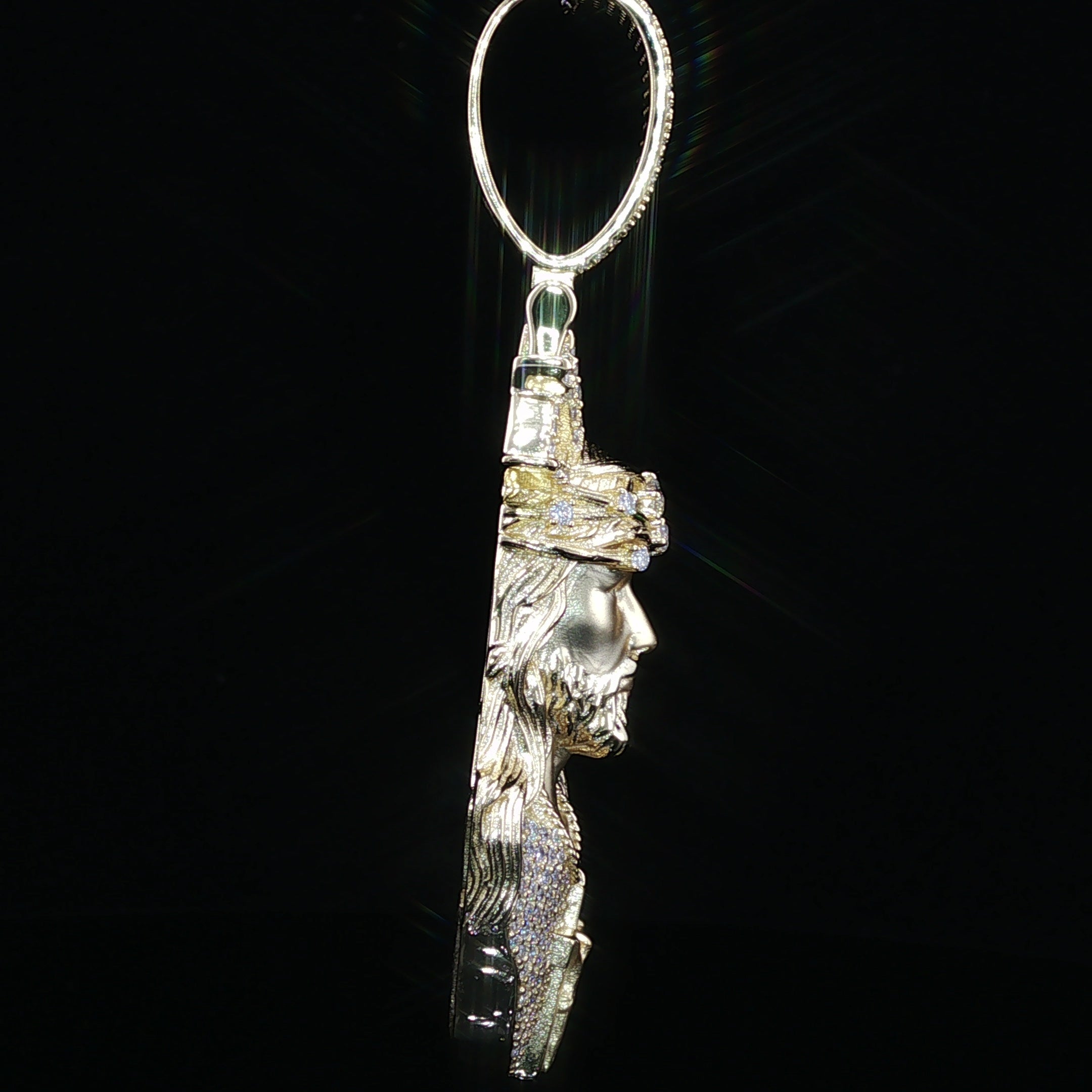 Iced Jesus Piece Pendant — 925 Sterling Silver, 2.15 CTW Moissanite | Crown of Thorns Halo, White or Gold 45mm