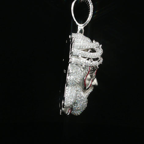Jesus Head Pendant with Crown of Thorns — 925 Sterling Silver, 5.47 CTW Moissanite, White or Gold 40mm