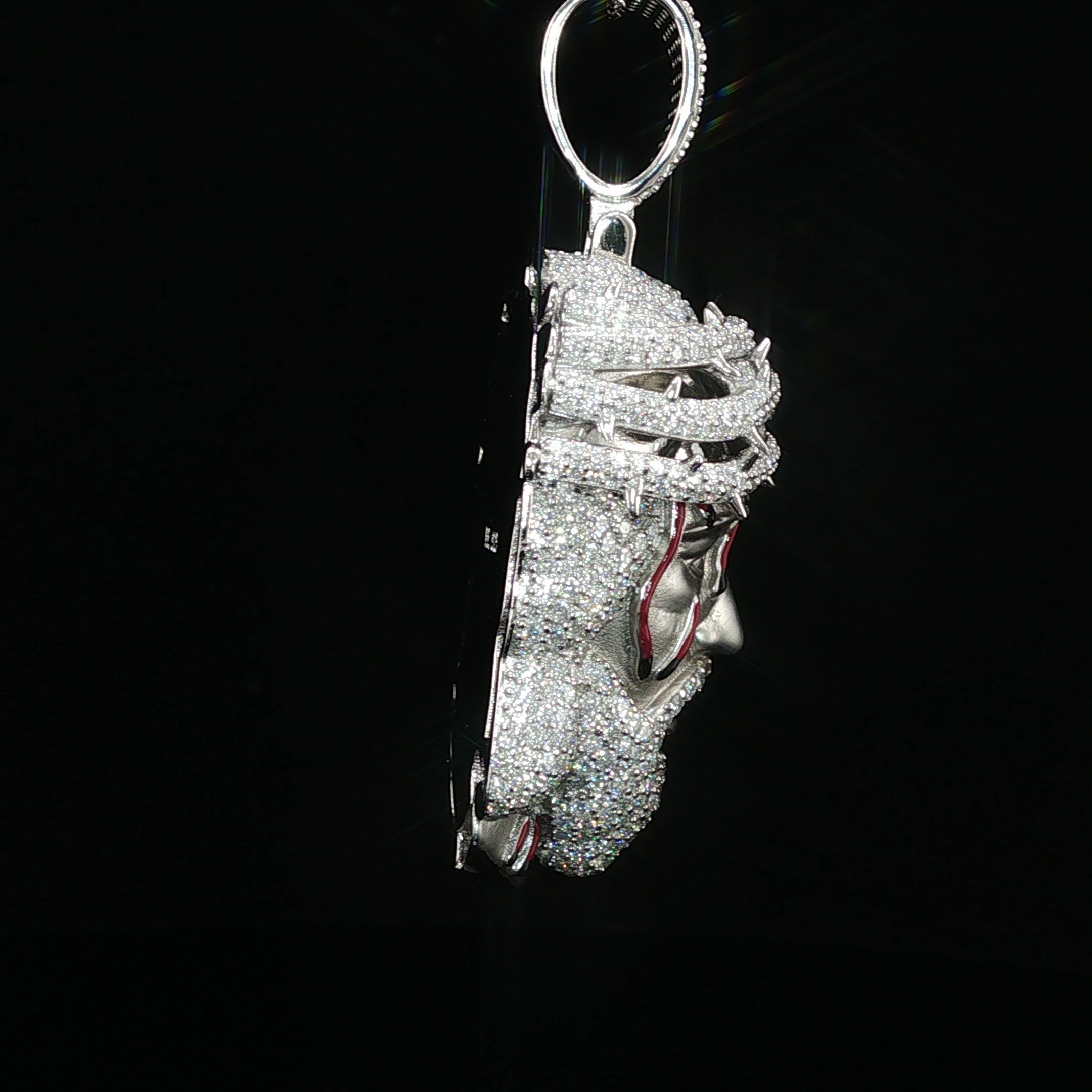 Jesus Head Pendant with Crown of Thorns — 925 Sterling Silver, 5.47 CTW Moissanite, White or Gold 40mm