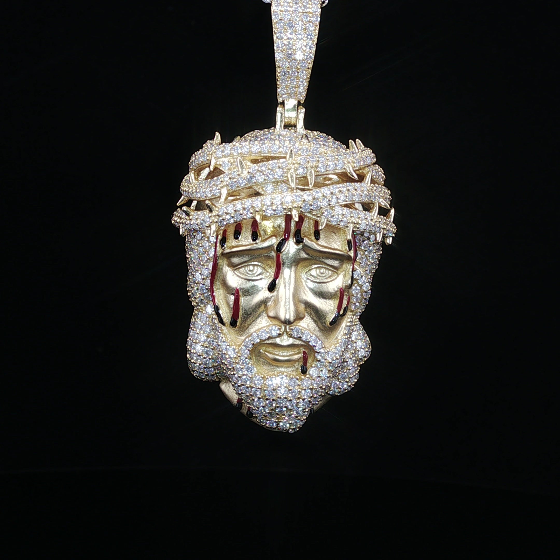Jesus Head Pendant with Crown of Thorns — 925 Sterling Silver, 5.47 CTW Moissanite, White or Gold 40mm