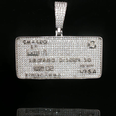 Men's Iced Out "Credit Card" Statement Pendant – 925 Sterling Silver | Fully Flooded VVS Moissanite