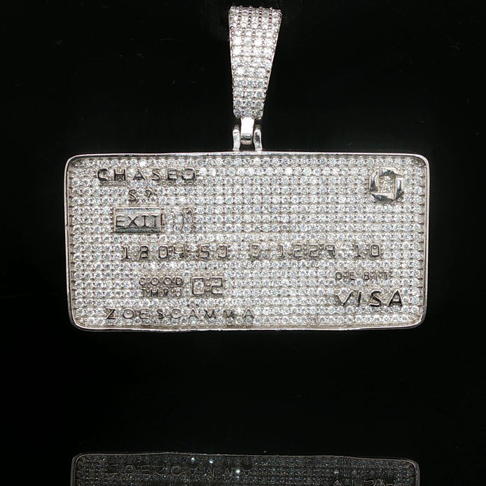 Men's Iced Out "Credit Card" Statement Pendant – 925 Sterling Silver | Fully Flooded VVS Moissanite