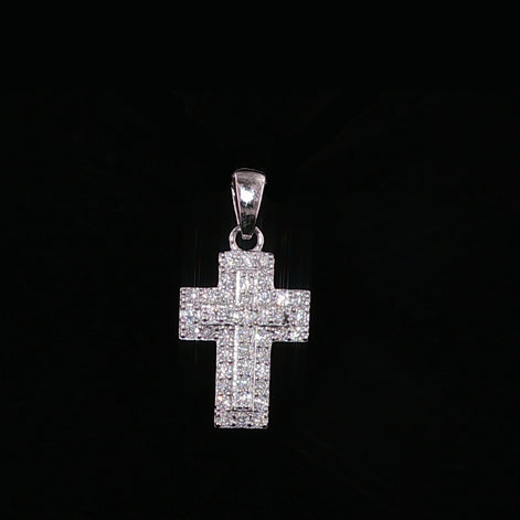 Iced Out Cross Pendant | 925 Sterling Silver | 0.34Ctw Moissanite | Flat Pavé Charm
