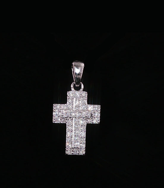 Iced Out Cross Pendant | 925 Sterling Silver | 0.34Ctw Moissanite | Flat Pavé Charm