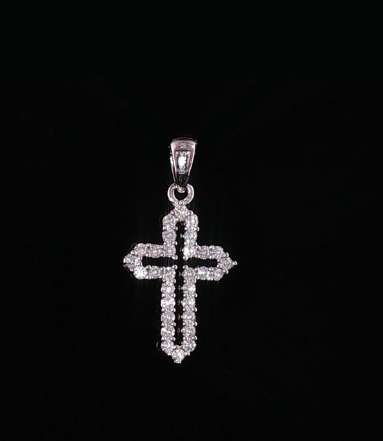 Open Cross Pendant | 925 Sterling Silver | 0.6Ctw Prong-Set Moissanite | Dainty Charm