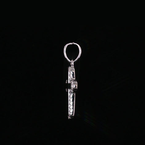 Cross Pendant | 925 Sterling Silver | 0.2Ctw Moissanite Border | High-Polish Center | 6.6mm