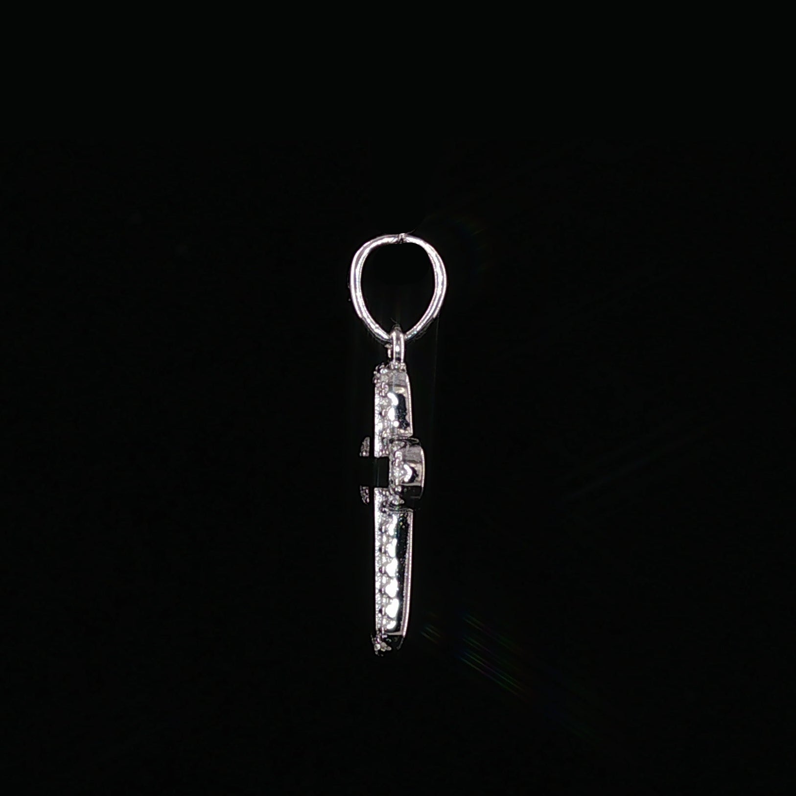 Cross Pendant | 925 Sterling Silver | 0.2Ctw Moissanite Border | High-Polish Center | 6.6mm