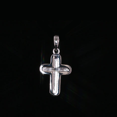 Cross Pendant | 925 Sterling Silver | 0.2Ctw Moissanite Border | High-Polish Center | 6.6mm