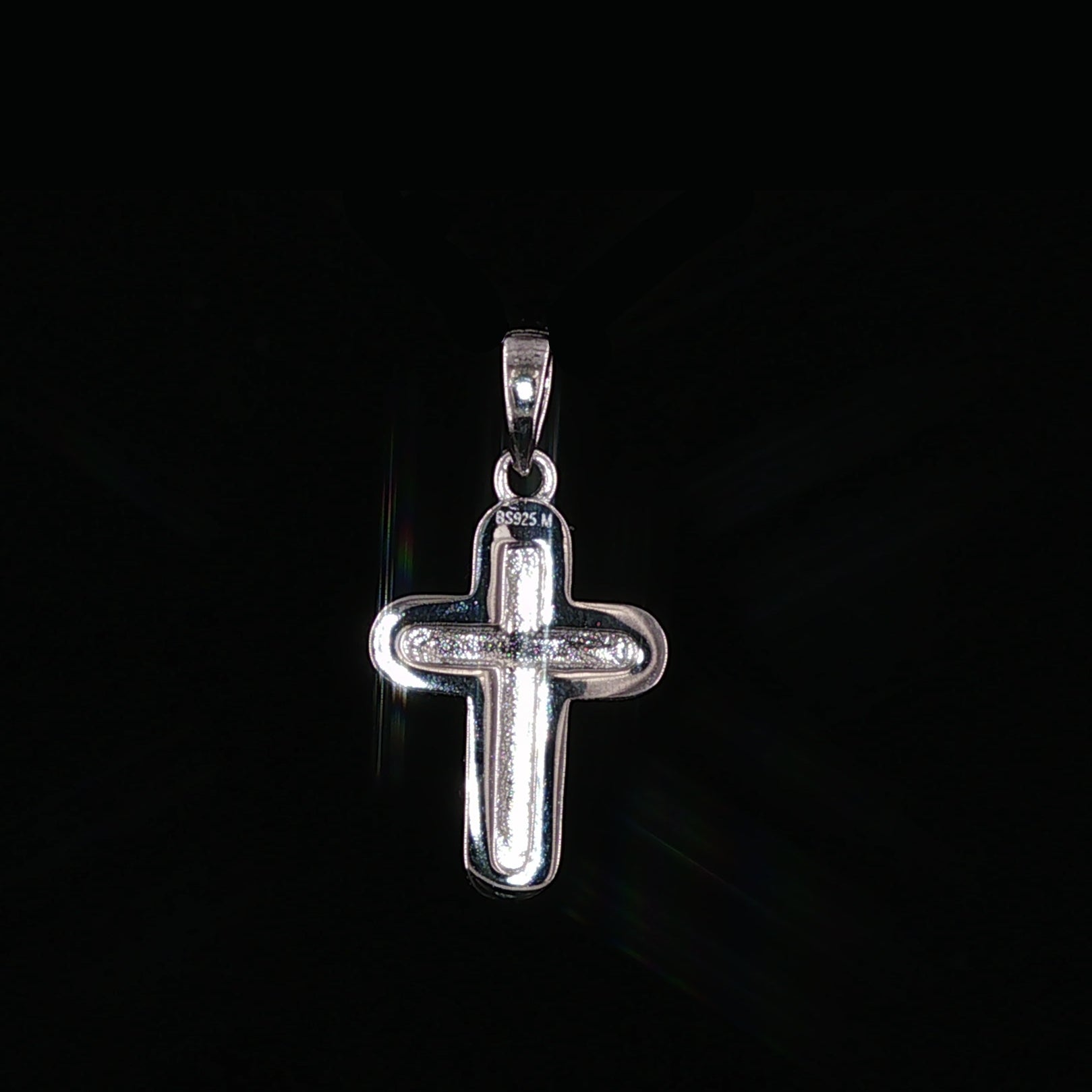 Cross Pendant | 925 Sterling Silver | 0.2Ctw Moissanite Border | High-Polish Center | 6.6mm