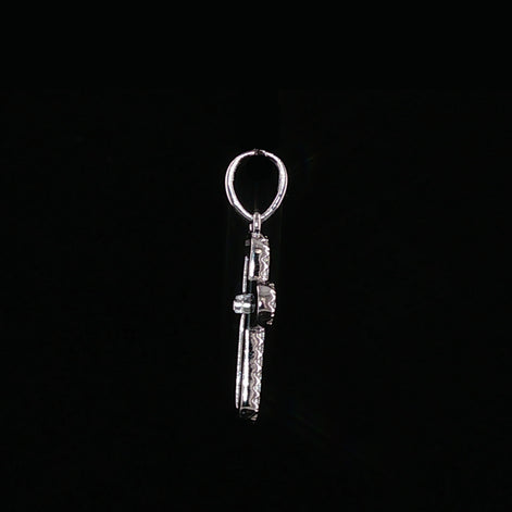 Cross Pendant | 925 Sterling Silver | 0.2Ctw Moissanite Border | High-Polish Center | 6.6mm