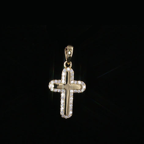 Cross Pendant | 925 Sterling Silver | 0.2Ctw Moissanite Border | High-Polish Center | 6.6mm