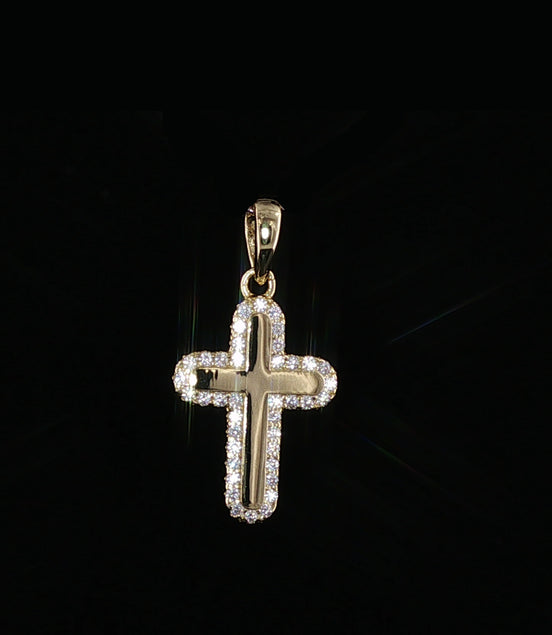 Cross Pendant | 925 Sterling Silver | 0.2Ctw Moissanite Border | High-Polish Center | 6.6mm
