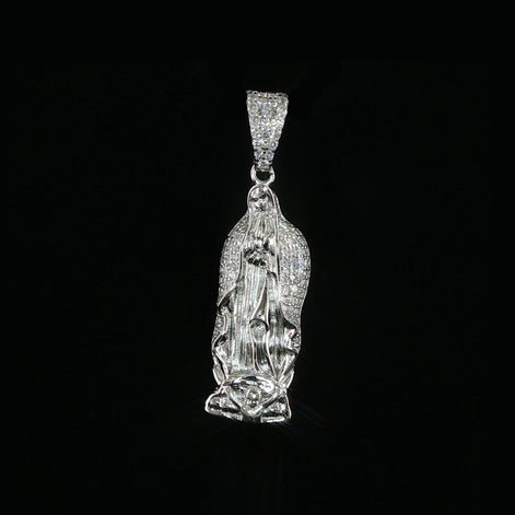 Virgin Mary Pendant | Our Lady of Guadalupe | 925 Sterling Silver | 0.6Ctw Moissanite | 30mm