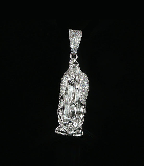 Virgin Mary Pendant | Our Lady of Guadalupe | 925 Sterling Silver | 0.6Ctw Moissanite | 30mm