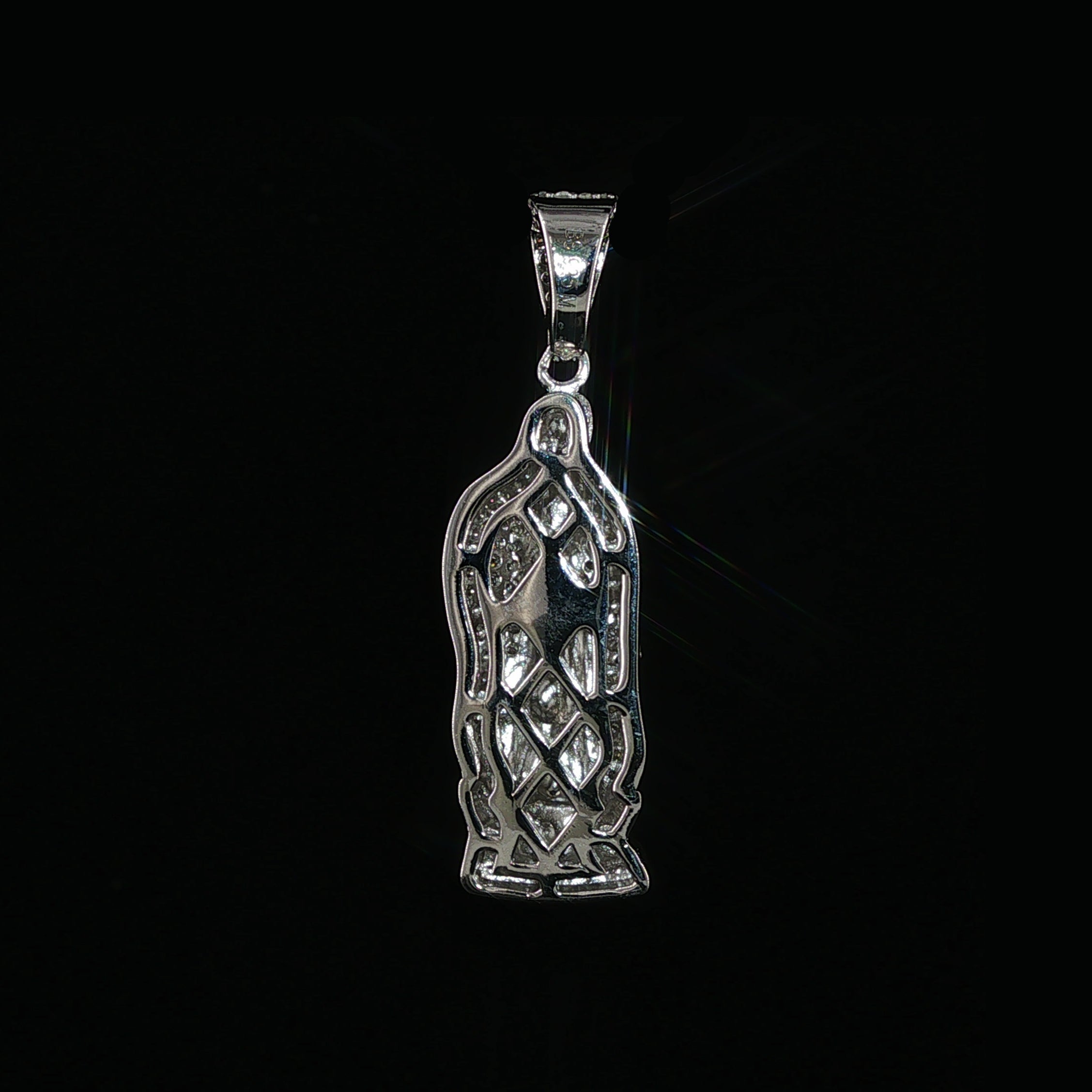 Virgin Mary Pendant | Our Lady of Guadalupe | 925 Sterling Silver | 0.6Ctw Moissanite | 30mm