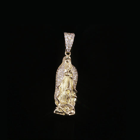 Virgin Mary Pendant | Our Lady of Guadalupe | 925 Sterling Silver | 0.6Ctw Moissanite | 30mm