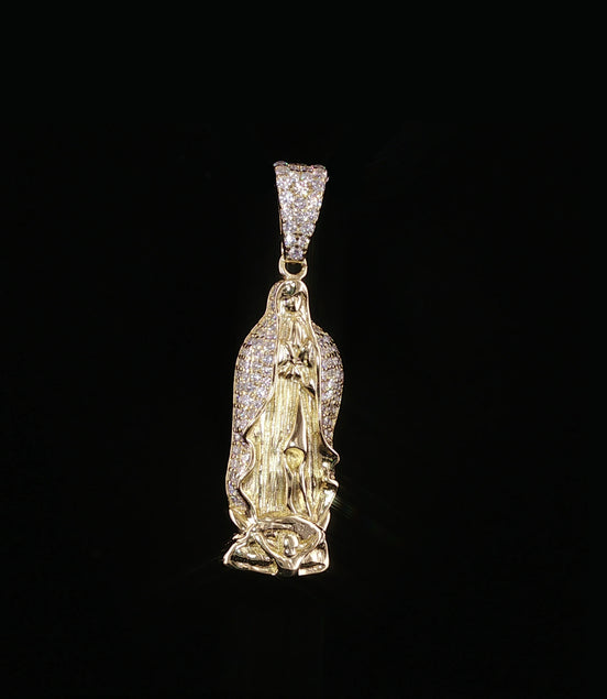 Virgin Mary Pendant | Our Lady of Guadalupe | 925 Sterling Silver | 0.6Ctw Moissanite | 30mm