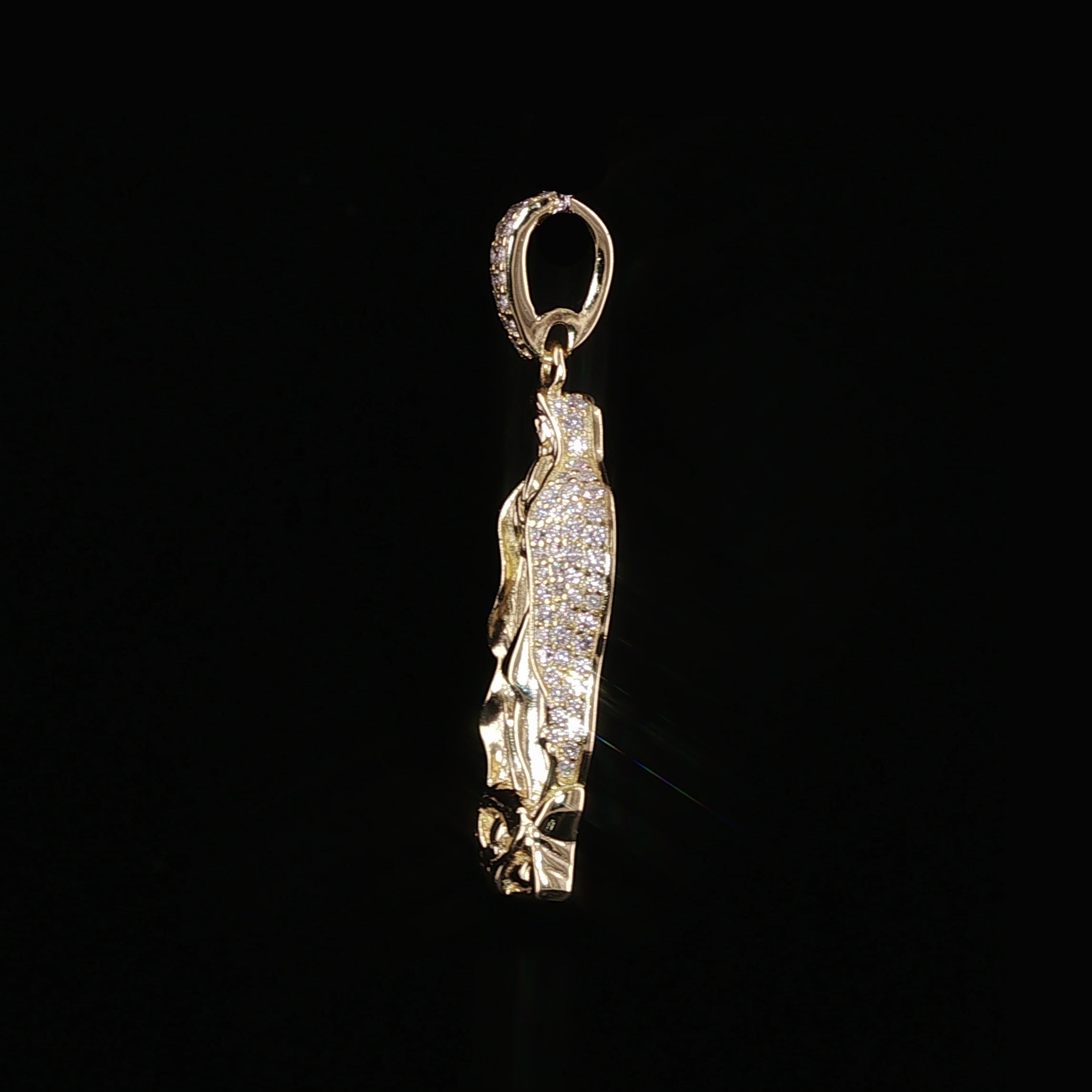 Virgin Mary Pendant | Our Lady of Guadalupe | 925 Sterling Silver | 0.6Ctw Moissanite | 30mm