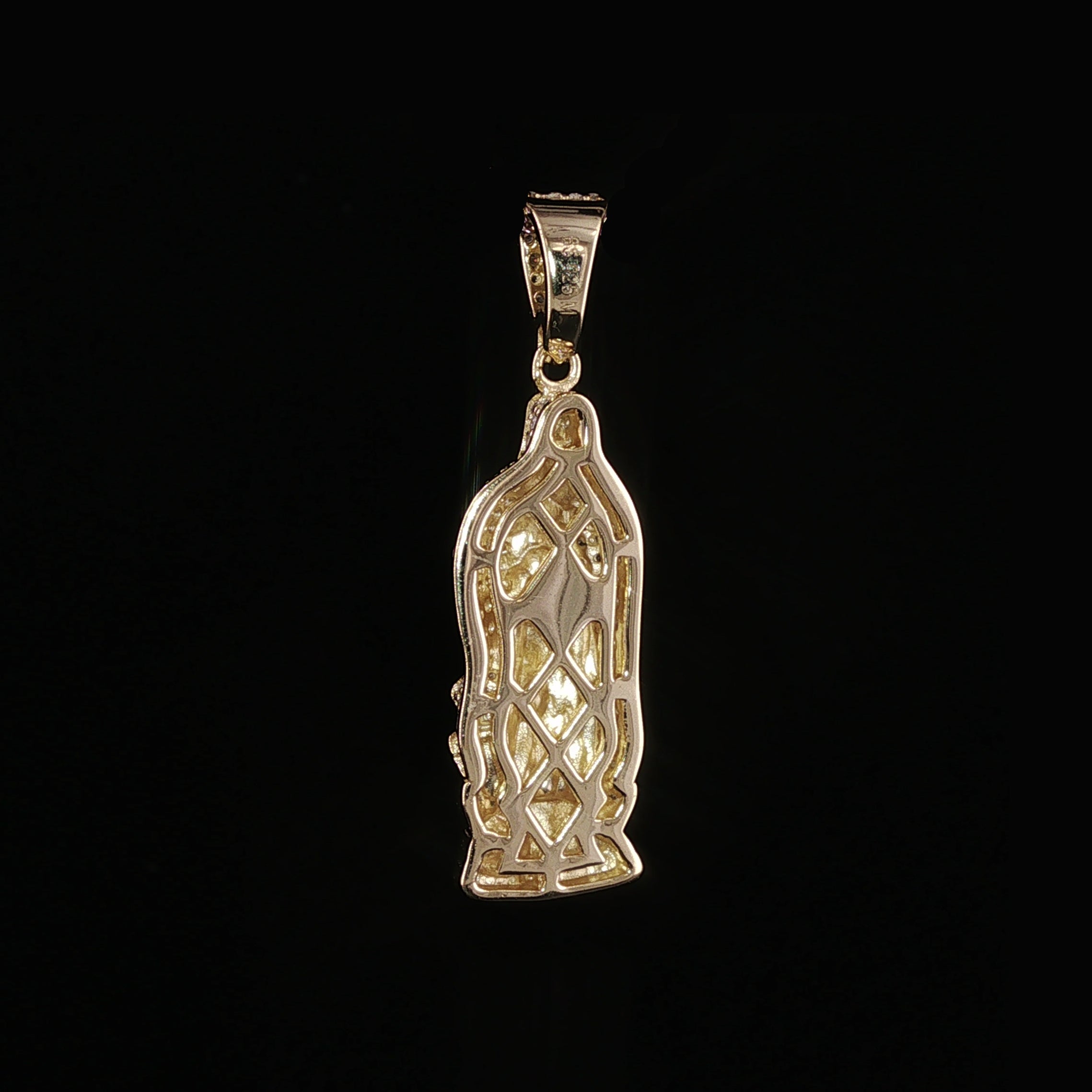 Virgin Mary Pendant | Our Lady of Guadalupe | 925 Sterling Silver | 0.6Ctw Moissanite | 30mm