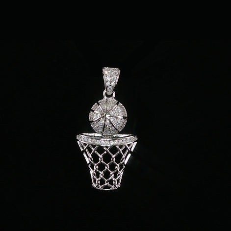Basketball Hoop Pendant | 925 Sterling Silver | 0.3Ctw Moissanite | Sports Charm | 20mm