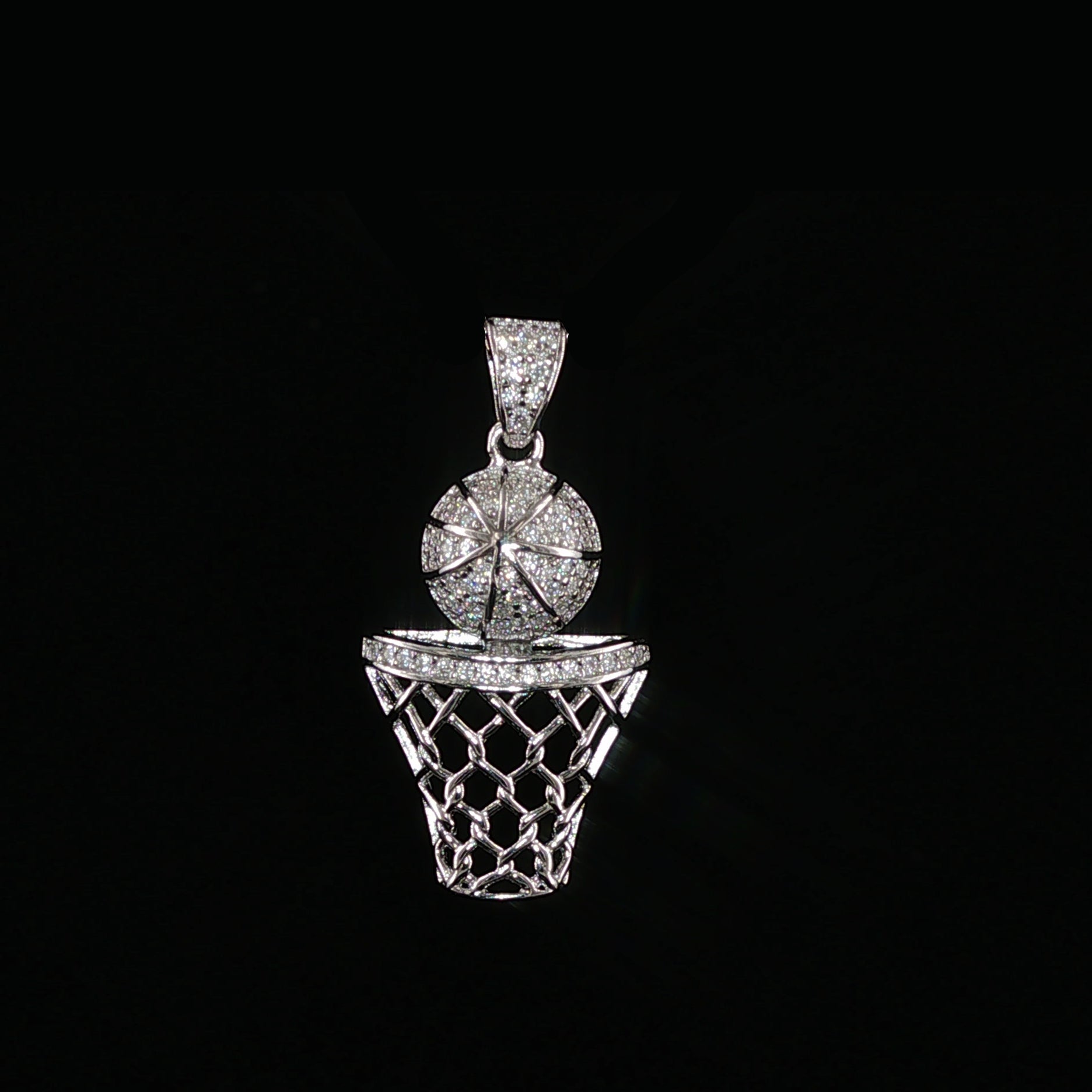 Basketball Hoop Pendant | 925 Sterling Silver | 0.3Ctw Moissanite | Sports Charm | 20mm