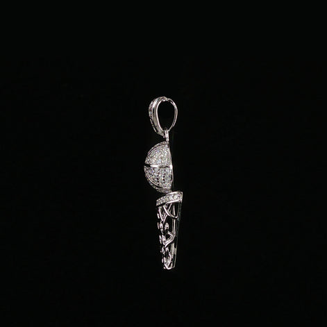 Basketball Hoop Pendant | 925 Sterling Silver | 0.3Ctw Moissanite | Sports Charm | 20mm