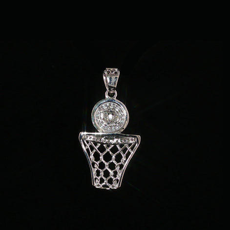 Basketball Hoop Pendant | 925 Sterling Silver | 0.3Ctw Moissanite | Sports Charm | 20mm