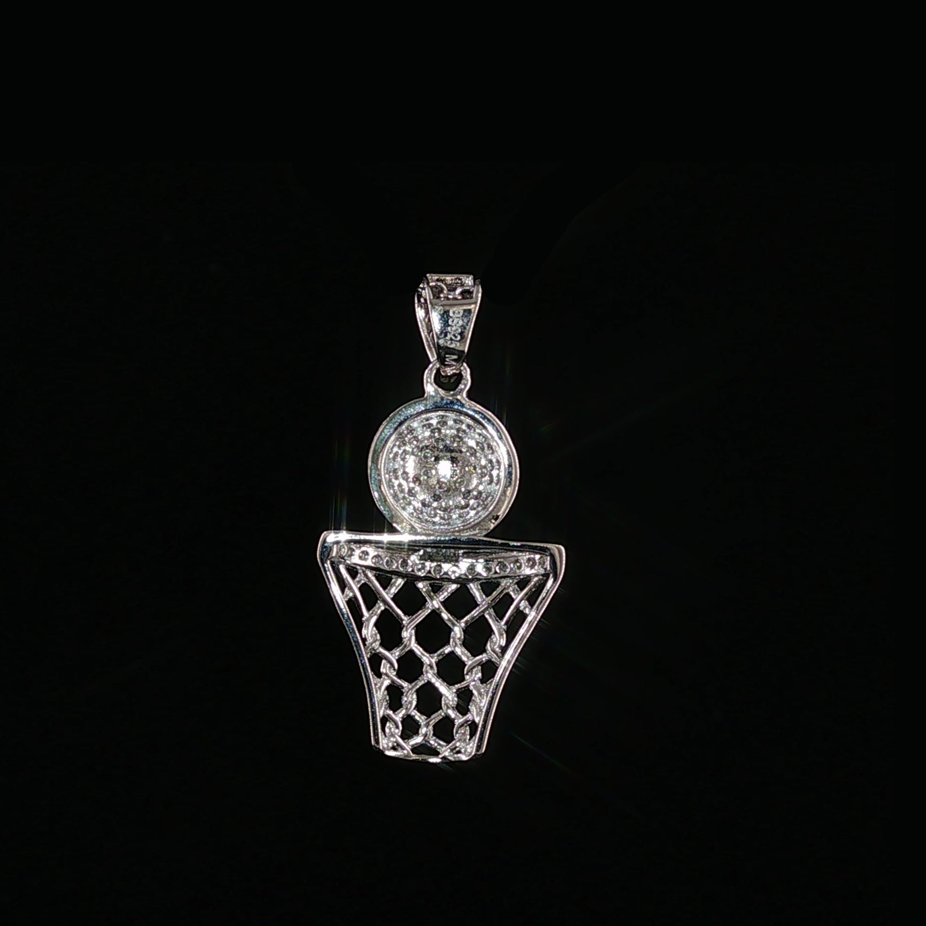 Basketball Hoop Pendant | 925 Sterling Silver | 0.3Ctw Moissanite | Sports Charm | 20mm