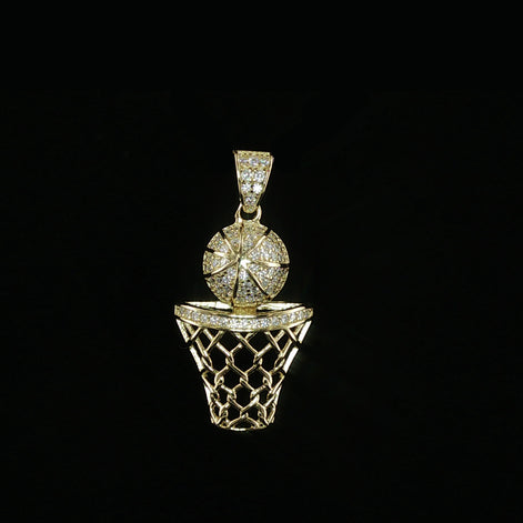 Basketball Hoop Pendant | 925 Sterling Silver | 0.3Ctw Moissanite | Sports Charm | 20mm