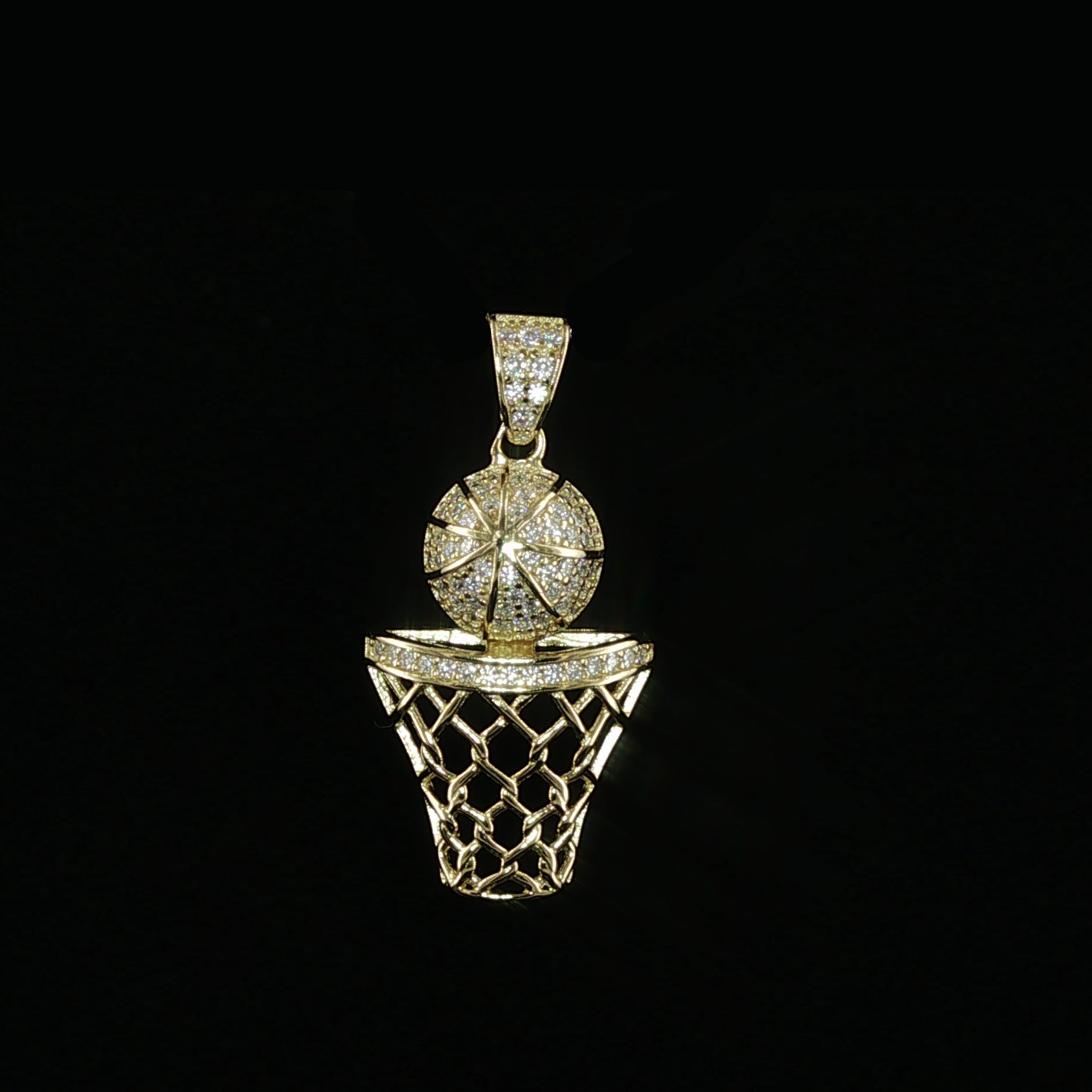 Basketball Hoop Pendant | 925 Sterling Silver | 0.3Ctw Moissanite | Sports Charm | 20mm