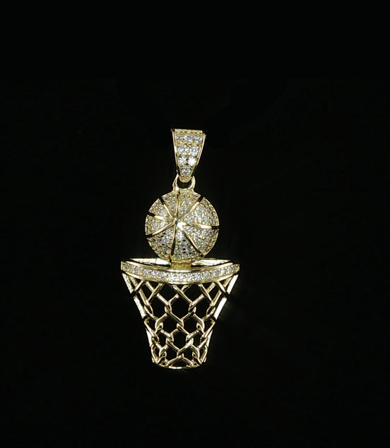 Basketball Hoop Pendant | 925 Sterling Silver | 0.3Ctw Moissanite | Sports Charm | 20mm