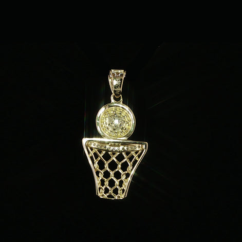 Basketball Hoop Pendant | 925 Sterling Silver | 0.3Ctw Moissanite | Sports Charm | 20mm