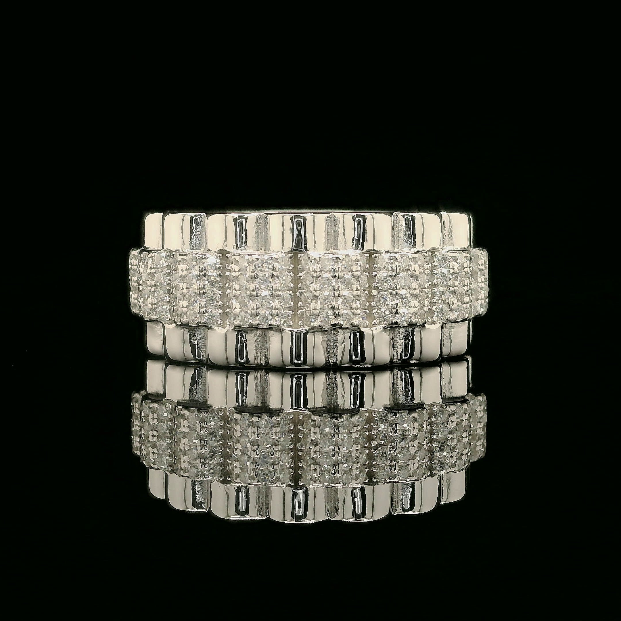 Iced Out Multi-Band Ring with Fluted Edges | 1.5ct | 10mm | VVS