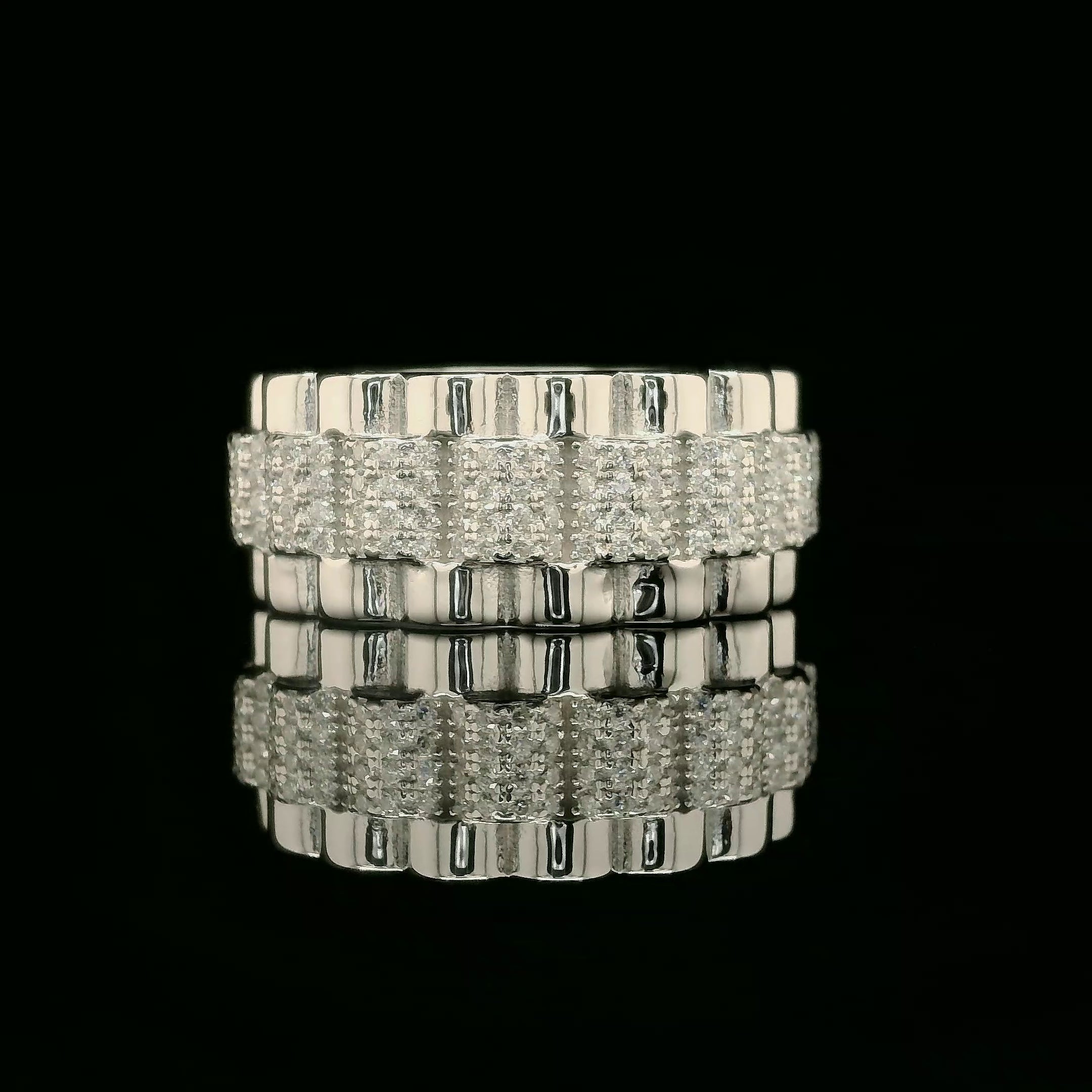 Iced Out Multi-Band Ring with Fluted Edges | 1.5ct | 10mm | VVS