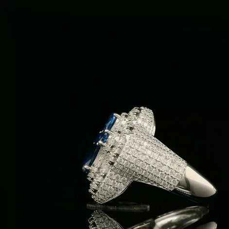 Elegant Spinel & White Diamond Cluster Ring in Sterling Silver | 2.52ct | 22.5mm | VVS