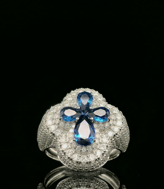 Elegant Spinel & White Diamond Cluster Ring in Sterling Silver | 2.52ct | 22.5mm | VVS