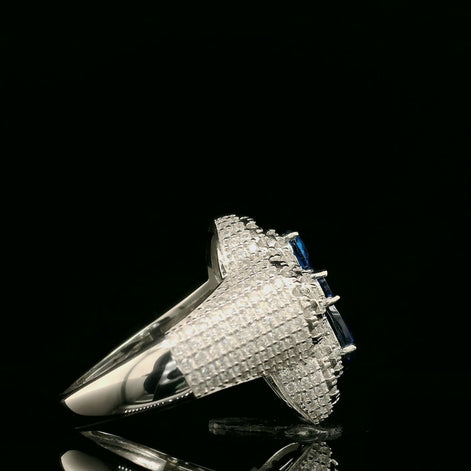 Elegant Spinel & White Diamond Cluster Ring in Sterling Silver | 2.52ct | 22.5mm | VVS