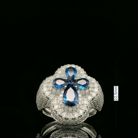 Elegant Spinel & White Diamond Cluster Ring in Sterling Silver | 2.52ct | 22.5mm | VVS